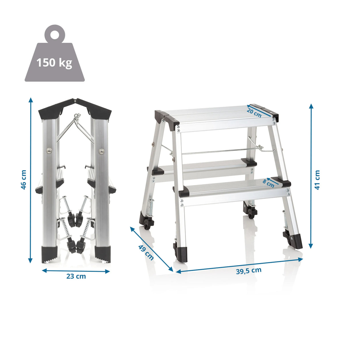 Dessin coté de l'Échelle pliante SOLID VI avec une hauteur de 41 cm et une capacité de charge de 150 kg de hjh OFFICE