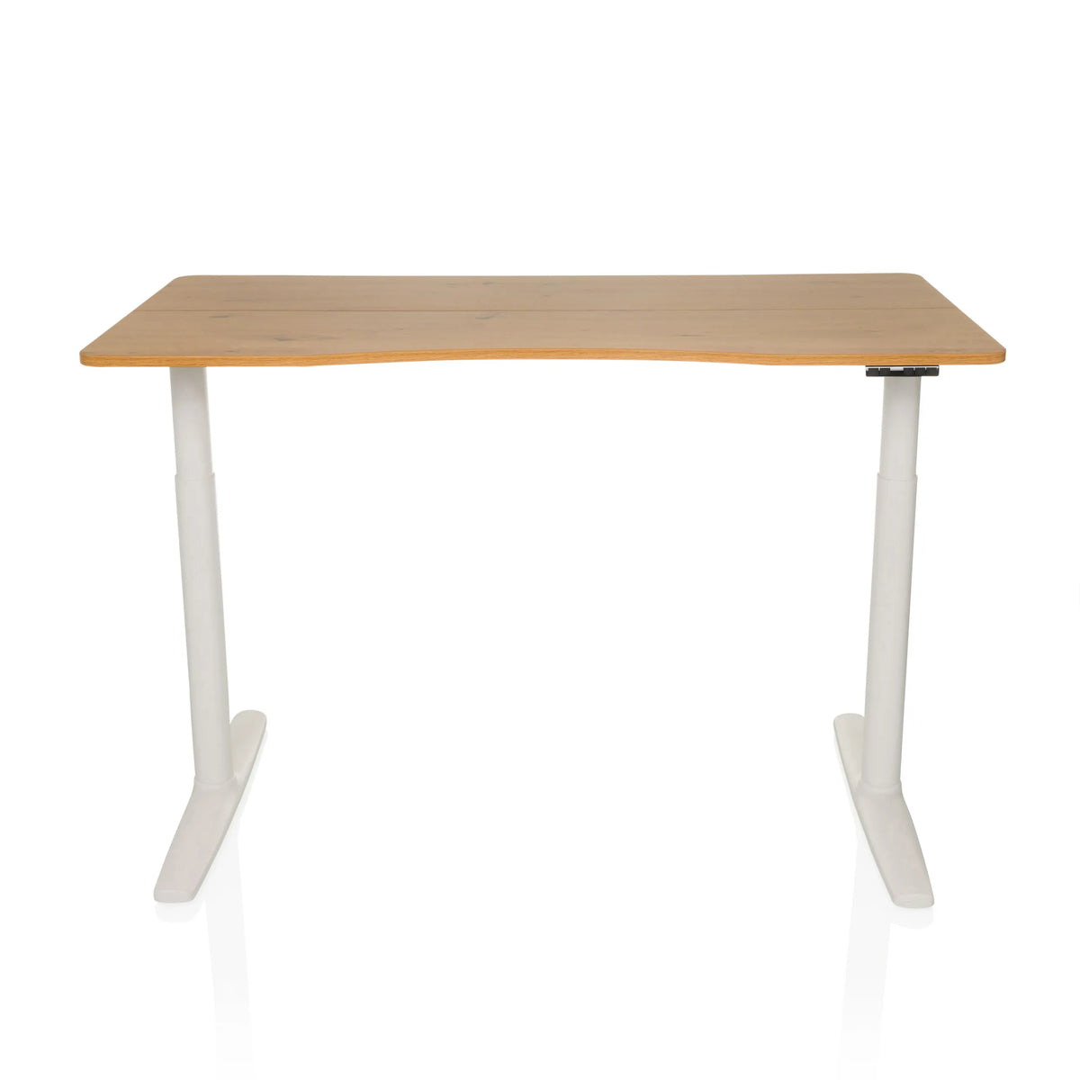 Bureau réglable en hauteur électriquement STAND PRO R en chêne avec pieds blancs de hjh OFFICE – vue à 360° (vue de face 0°)