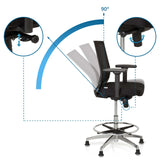 Dossier réglable avec inclinaison à 90 degrés de la Chaise de comptoir TOP WORK 77 de hjh OFFICE