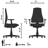 Dessin technique du Siège de direction de luxe ERGOHUMAN BASE GEN2 avec une charge maximale de 150 kg de hjh OFFICE