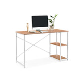 Bureau Easy Up2 en blanc et chêne avec deux compartiments de rangement intégrés et piètement en métal blanc de hjh LIVING