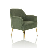 Fauteuil de salon vert THASSOS avec accoudoirs et pieds en métal doré de hjh LIVING – vue à 360° (vue de trois quarts avant 45°)