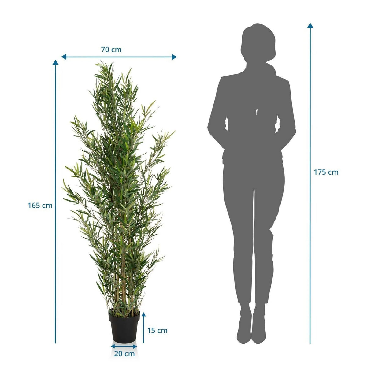 Dessin technique de la Plante artificielle BAMBUS avec une hauteur de 165 cm et une largeur de 70 cm de hjh OFFICE