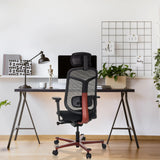 Siège de bureau haut de gamme BICOLORE HIGH en noir et rouge avec dossier en maille de hjh OFFICE