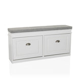 Armoire à chaussures ESTHA I blanche avec assise grise et deux tiroirs de hjh LIVING – vue à 360° (vue de face 15°)