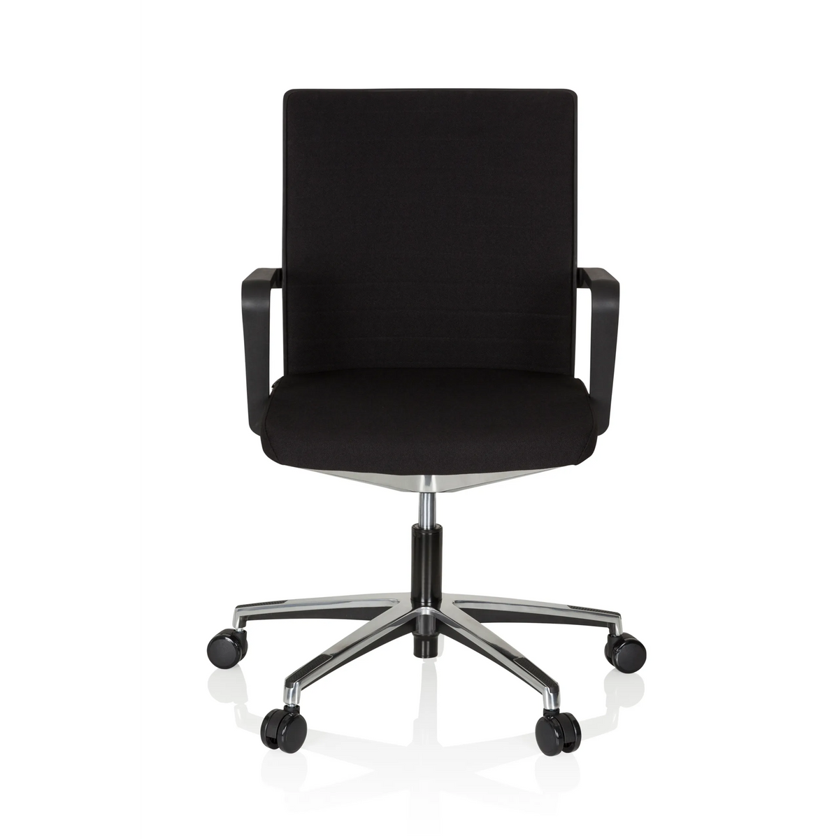 Siège de bureau de qualité professionnelle MOVE-TEC 3D noir avec accoudoirs et pied à cinq roulettes de hjh OFFICE – vue à 360° (vue de face 0°)