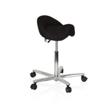 Tabouret de selle MOVE-TEC 3D PRO I noir avec un piétement à cinq roulettes de hjh OFFICE – vue à 360° (vue de trois quarts avant 60°)