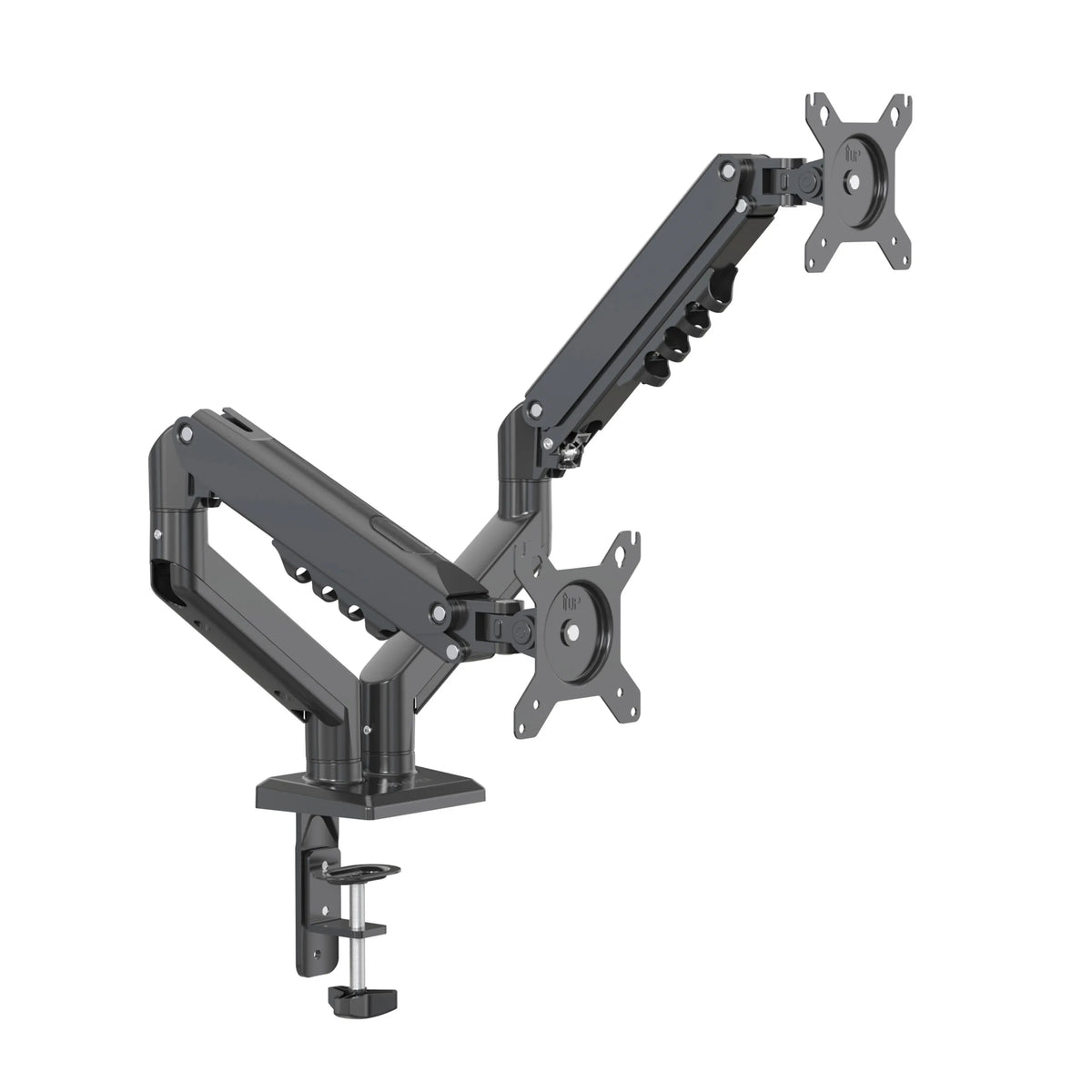 Fixation pour écran double Ergomount GF2 en noir avec fixation de table et passe-câbles de hjh OFFICE