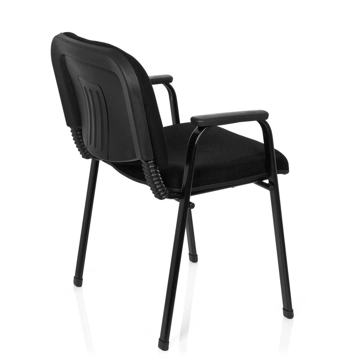 Chaise à quatre pieds XT 650 noire avec accoudoirs et assise rembourrée de hjh OFFICE – vue à 360° (vue de trois quarts arrière 120°)