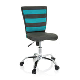 Chaise pivotante pour enfants KIDDY COMFORT I grise avec des rayures turquoise dans le dossier en maille et un piètement à cinq roulettes de hjh OFFICE – vue à 360° (vue de face 20°)
