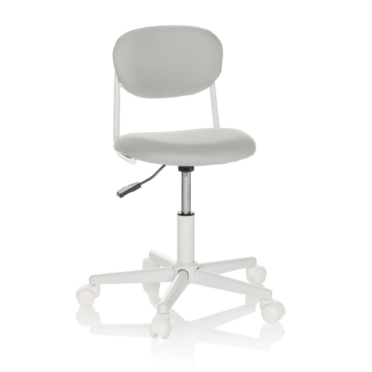 Chaise pivotante pour des enfants KIDDY BASE I grise avec siège rembourré et base à cinq roulettes de hjh OFFICE – vue à 360° (vue de face 15°)