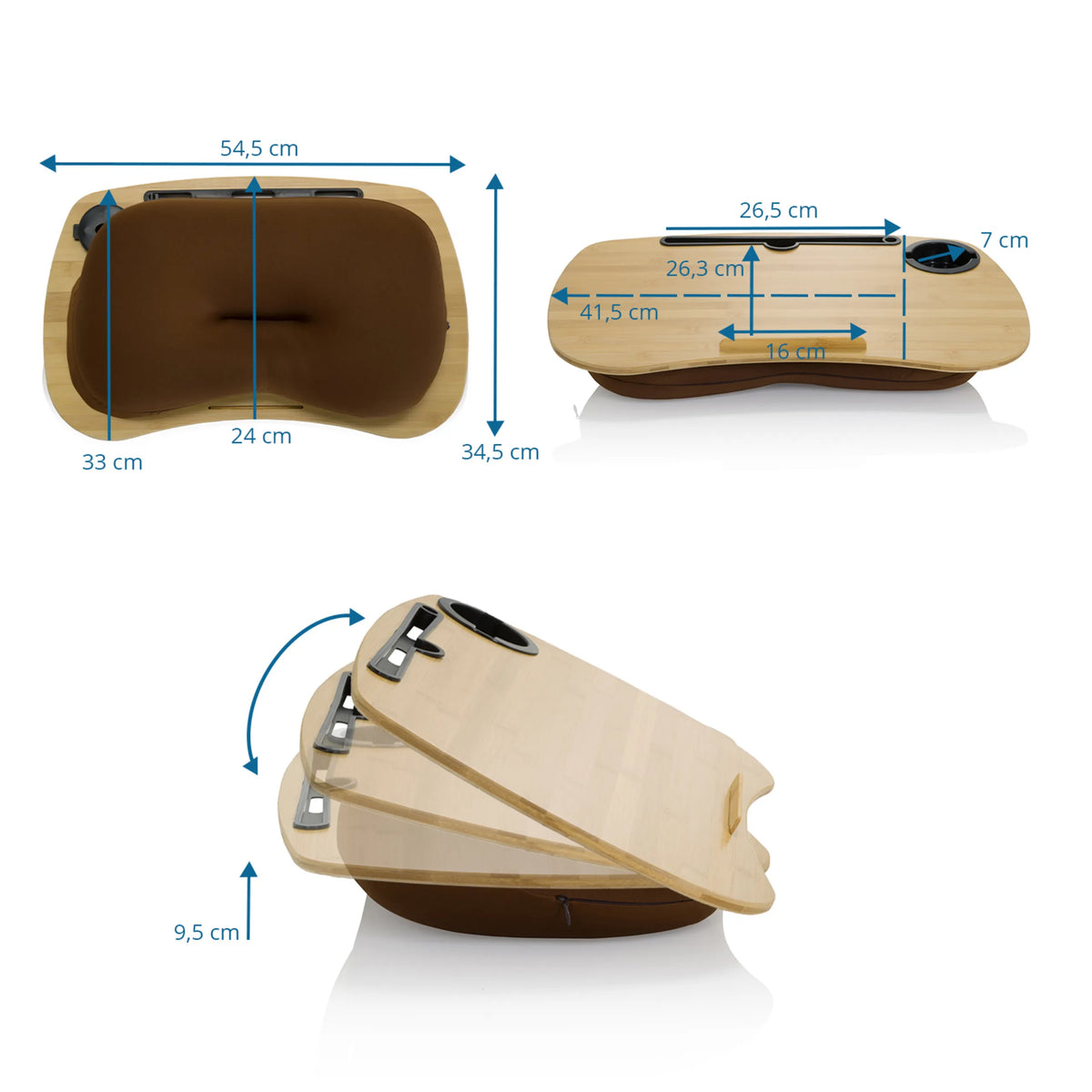 Dessin dimensionnel du Support pour ordinateur portable COMFILAP I de 54,5 × 34,5 cm en marron de hjh OFFICE