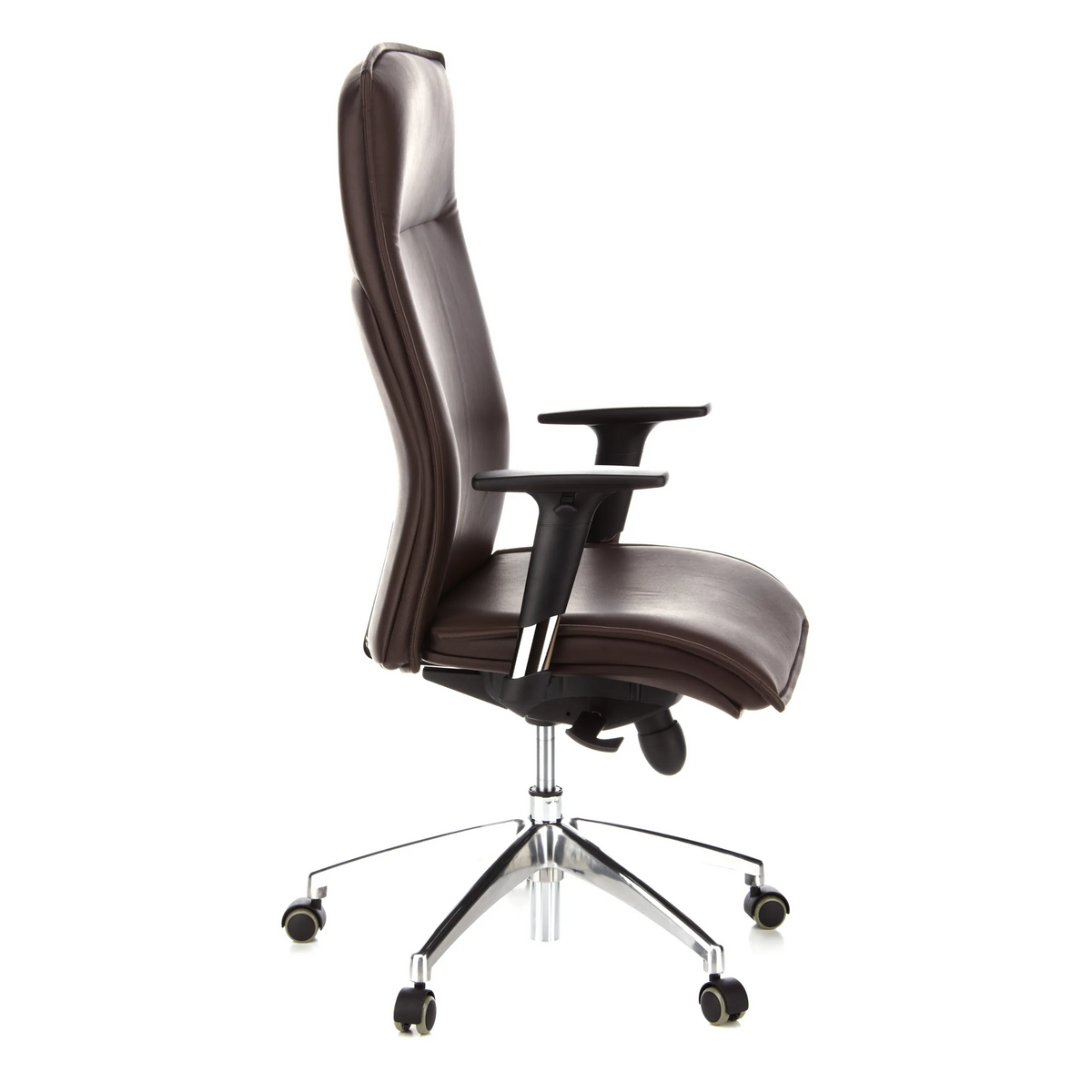 Siège de direction de luxe MURANO 20 marron foncé avec accoudoirs et pied à cinq roulettes de hjh OFFICE – vue à 360° (vue de profil 80°)