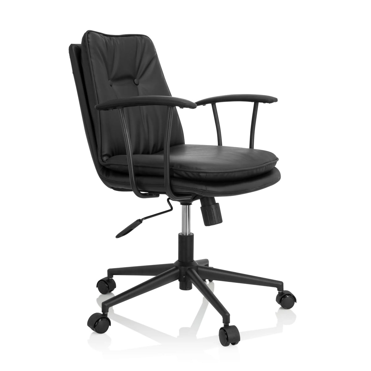 Siège de bureau à domicile SMALLO noir avec rembourrage et piètement à cinq roulettes de hjh OFFICE – vue à 360° (vue de trois quarts avant 60°)