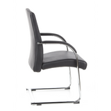 Chaises cantilever BAROLO V noires avec accoudoirs et piètement luge chromé de hjh OFFICE – vue à 360° (vue de profil 100°)