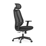 Siège de bureau de qualité professionnelle Filaro noir avec dossier en maille, appui-tête et piètement à cinq roulettes de hjh OFFICE – vue à 360° (vue de trois quarts avant 60°)