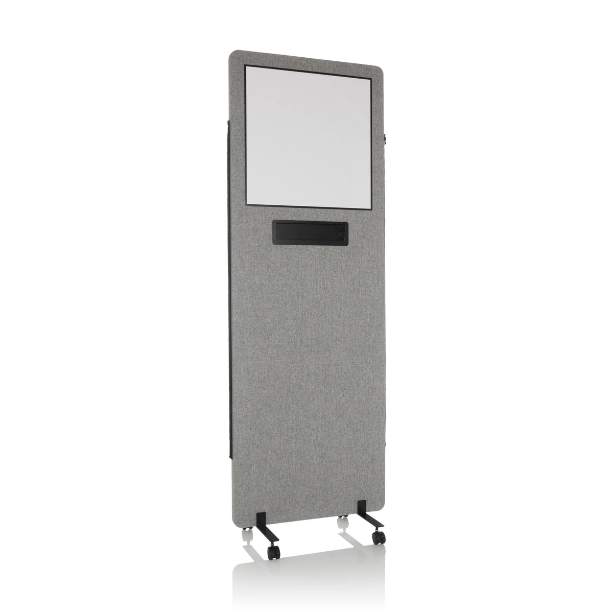 Cloison de séparation FLEXMIUT WB gris clair avec tableau blanc intégré et roulettes de hjh OFFICE – vue à 360° (vue de face 15°)
