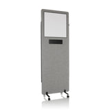 Cloison de séparation FLEXMIUT WB gris clair avec tableau blanc intégré et roulettes de hjh OFFICE – vue à 360° (vue de face 15°)