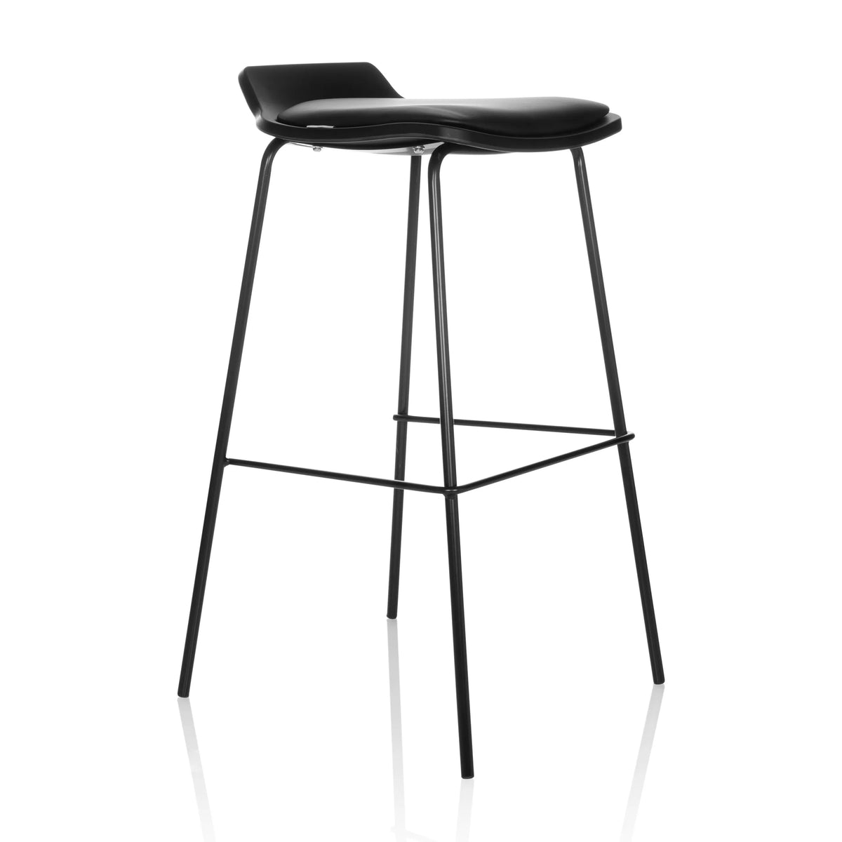 Tabouret de bar noir LONSO 10 avec assise rembourrée et un repose-pieds de hjh OFFICE – vue à 360° (vue de trois quarts avant 45°)