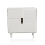 Commode blanche LYKKJA avec division frontale asymétrique et quatre pieds de hjh LIVING – vue à 360° (vue de face 0°)