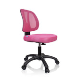 Chaise pivotante pour des enfants KID YU 200 rose avec dossier en maille et pied noir à cinq roulettes de hjh OFFICE – vue à 360° (vue de trois quarts avant 60°)