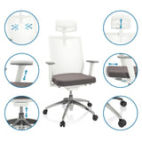 Mécanismes de réglage du Siège de bureau de qualité professionnelle ASPEN WHITE PRO en gris-blanc de hjh OFFICE
