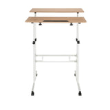 Bureau assis-debout blanc WORKSTATION I avec plateau en chêne et roulettes de hjh OFFICE – vue à 360° (vue de face 0°)