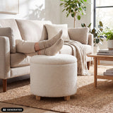 Tabouret rembourré Storiano S blanc avec revêtement en tissu et pieds en bois de hjh LIVING (image générée par IA)