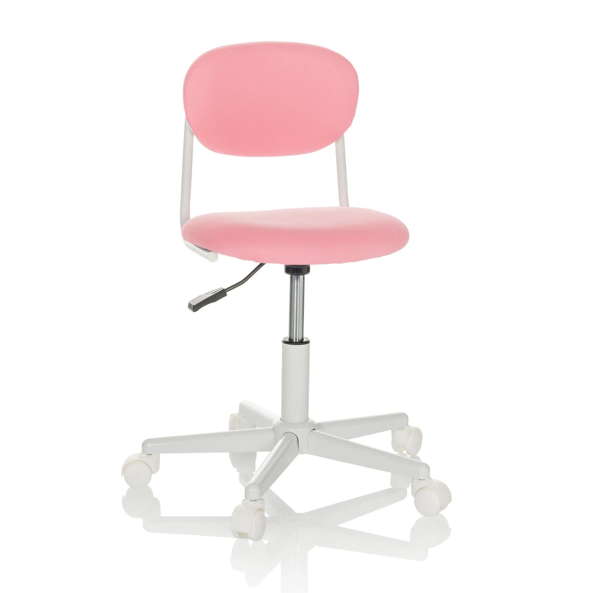 Chaise pivotante pour des enfants KIDDY BASE I rose avec piètement en étoile et cinq roulettes de hjh OFFICE – vue à 360° (vue de face 15°)