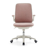 Chaise pivotante pour des enfants Swivelo rose avec accoudoirs et base blanche à cinq roulettes de hjh OFFICE – vue à 360° (vue de face 0°)