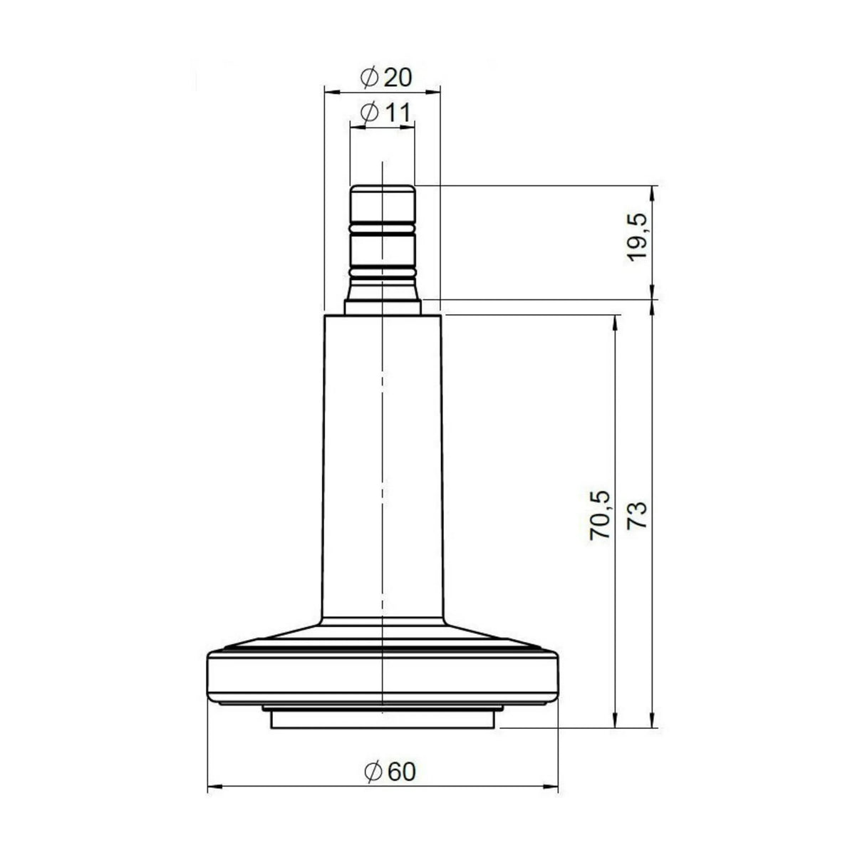 Dessin technique du patin de chaise STATO-M avec un diamètre de 60 mm de hjh OFFICE