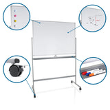 Tableau blanc MULTIBOARD I en blanc-argent avec roulettes, marqueurs magnétiques et tablette de hjh OFFICE