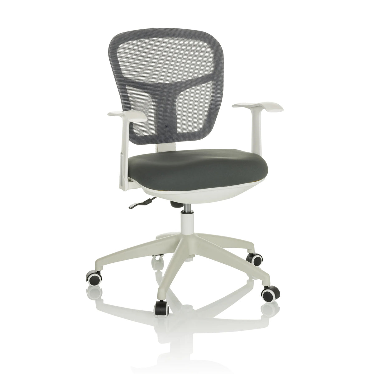 Siège de bureau à domicile TOP 108 W gris avec dossier en maille et piètement à cinq roulettes de hjh OFFICE – vue à 360° (vue de face 15°)