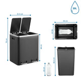 Dessin dimensionnel de la Poubelle Clean 9 avec 76 cm de hauteur et 30 l de volume de hjh OFFICE