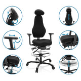 Fonctions réglables de la Chaise de comptoir RESISTIO WORK avec appuie-tête, accoudoirs et repose-pieds de hjh OFFICE