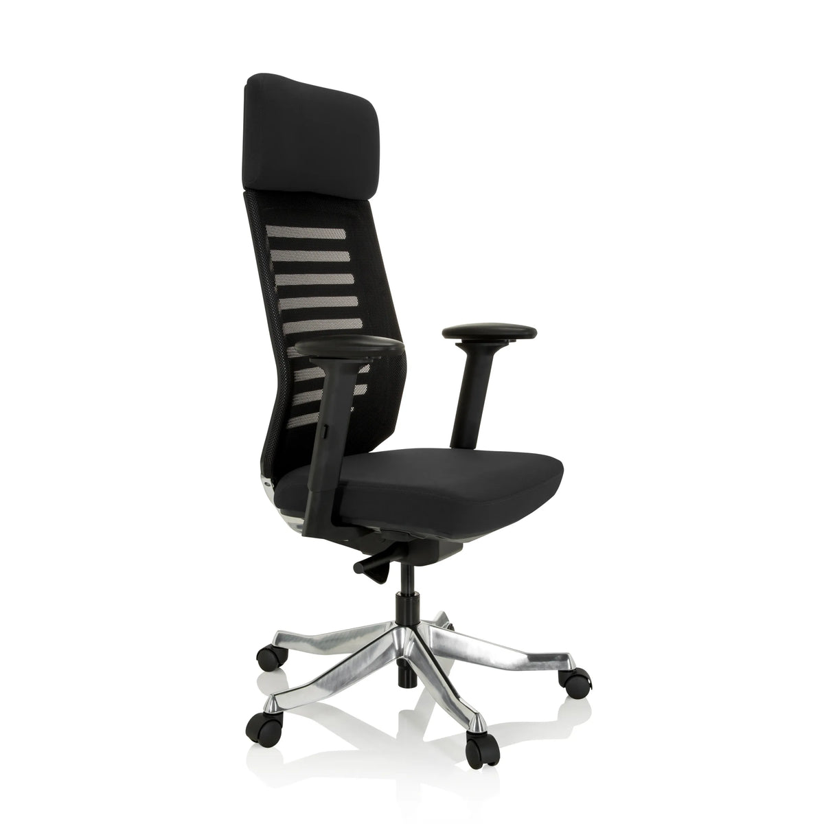 Siège de bureau de qualité professionnelle ASGON noir avec dossier en maille et piètement à cinq roulettes de hjh OFFICE – vue à 360° (vue de trois quarts avant 60°)
