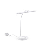 Lampe de bureau Lumanova D6 blanche avec pied rond, col flexible et tête plate de hjh OFFICE – vue à 360° (vue de face 15°)