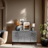 Commode argentée METALLIO avec façades structurées et piètement noir de hjh LIVING