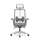 Siège de bureau de qualité professionnelle ARCEO W gris, dossier maille, appuie-tête et base à roulettes de hjh OFFICE – vue à 360° (vue de face 0°)