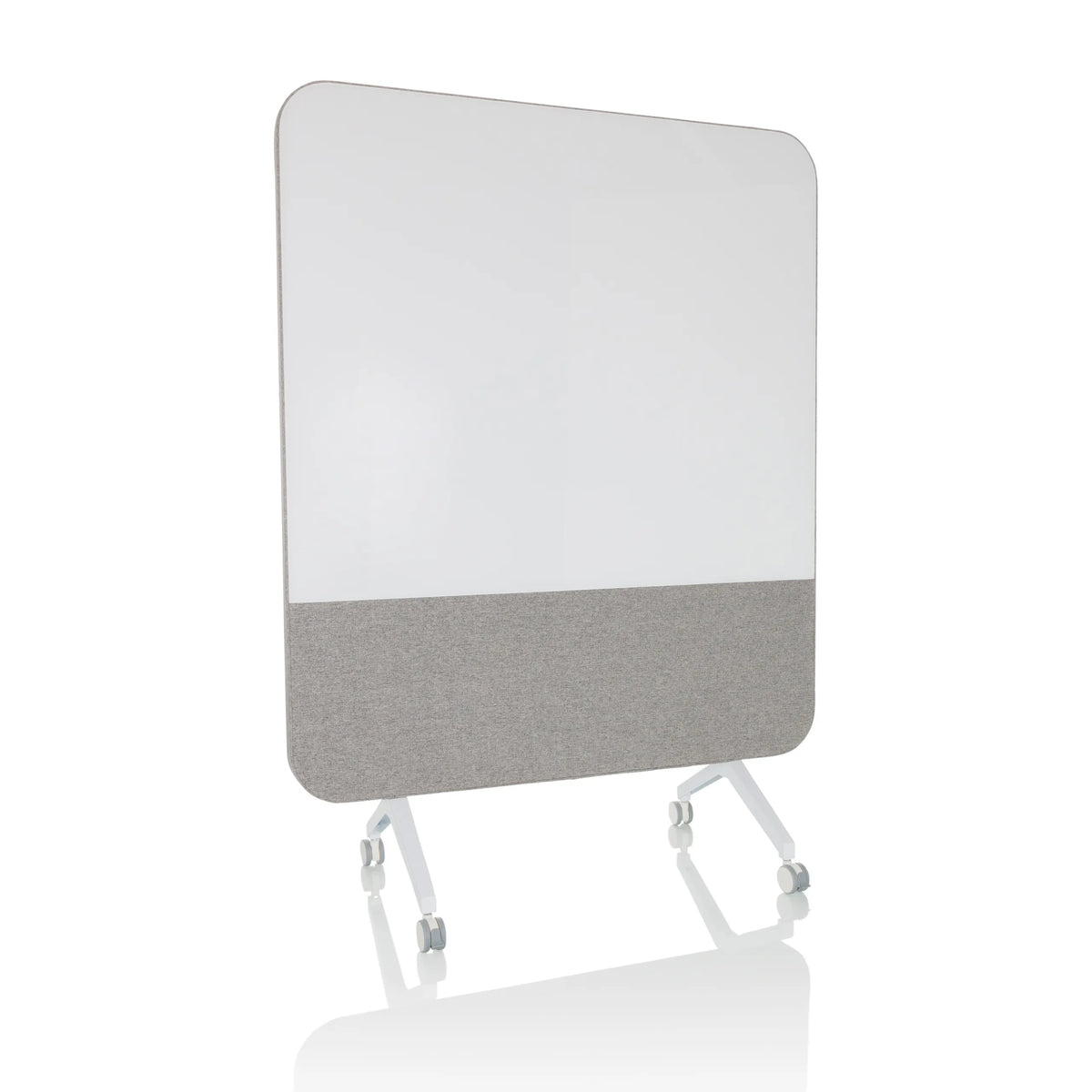 Tableau blanc VISION BOARD gris avec surface d'écriture blanche et roulettes de hjh OFFICE – vue à 360° (vue de face 15°)