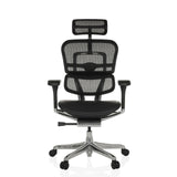 Siège de direction de luxe ERGOHUMAN GEN2 noir avec dossier en maille, assise en cuir et base à cinq roulettes de hjh OFFICE – vue à 360° (vue de face 0°)