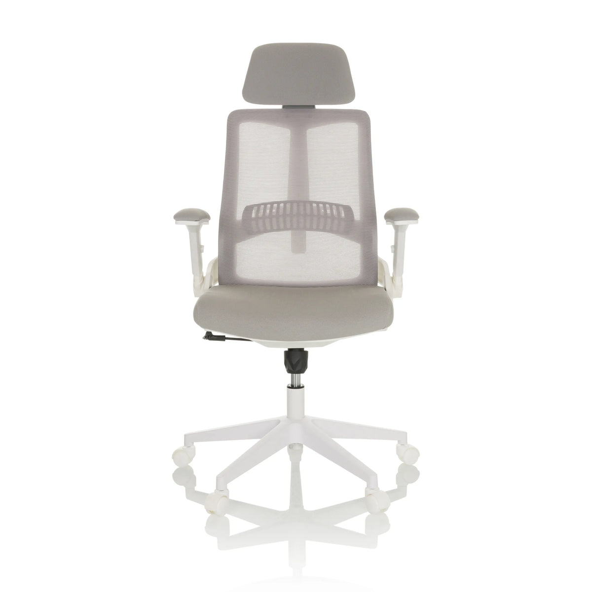 Siège de bureau à domicile VENDO W gris avec dossier en maille et pied en étoile blanc à cinq roulettes de hjh OFFICE – vue à 360° (vue de face 0°)