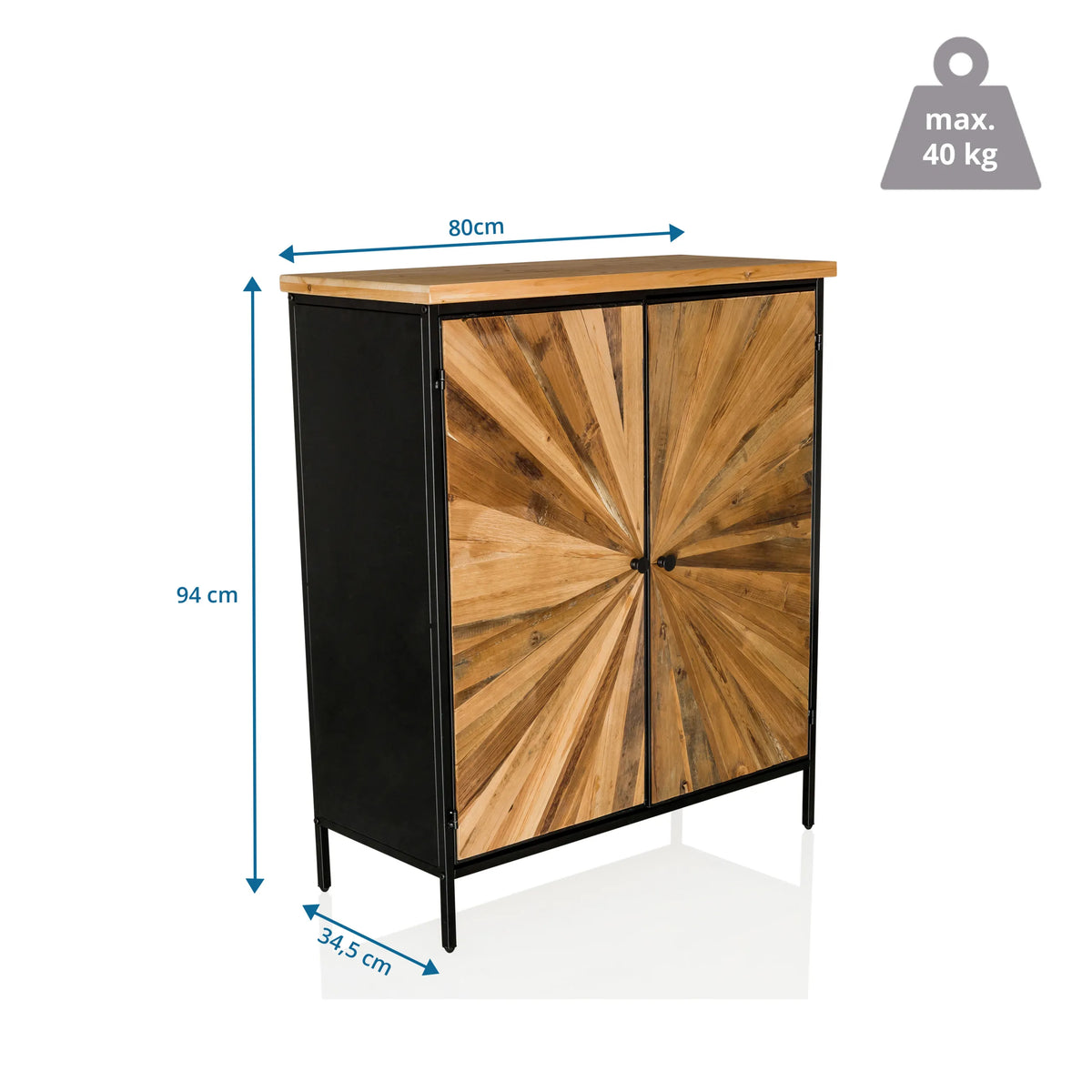 Vue dimensionnelle de la Commode SANTJAGO BLACK SUN XL de 80 × 94 cm et d'une capacité de charge de 40 kg de hjh LIVING