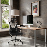 Siège de bureau de qualité professionnelle ARIGANO noir avec dossier en maille et appuie-tête à un bureau de hjh OFFICE