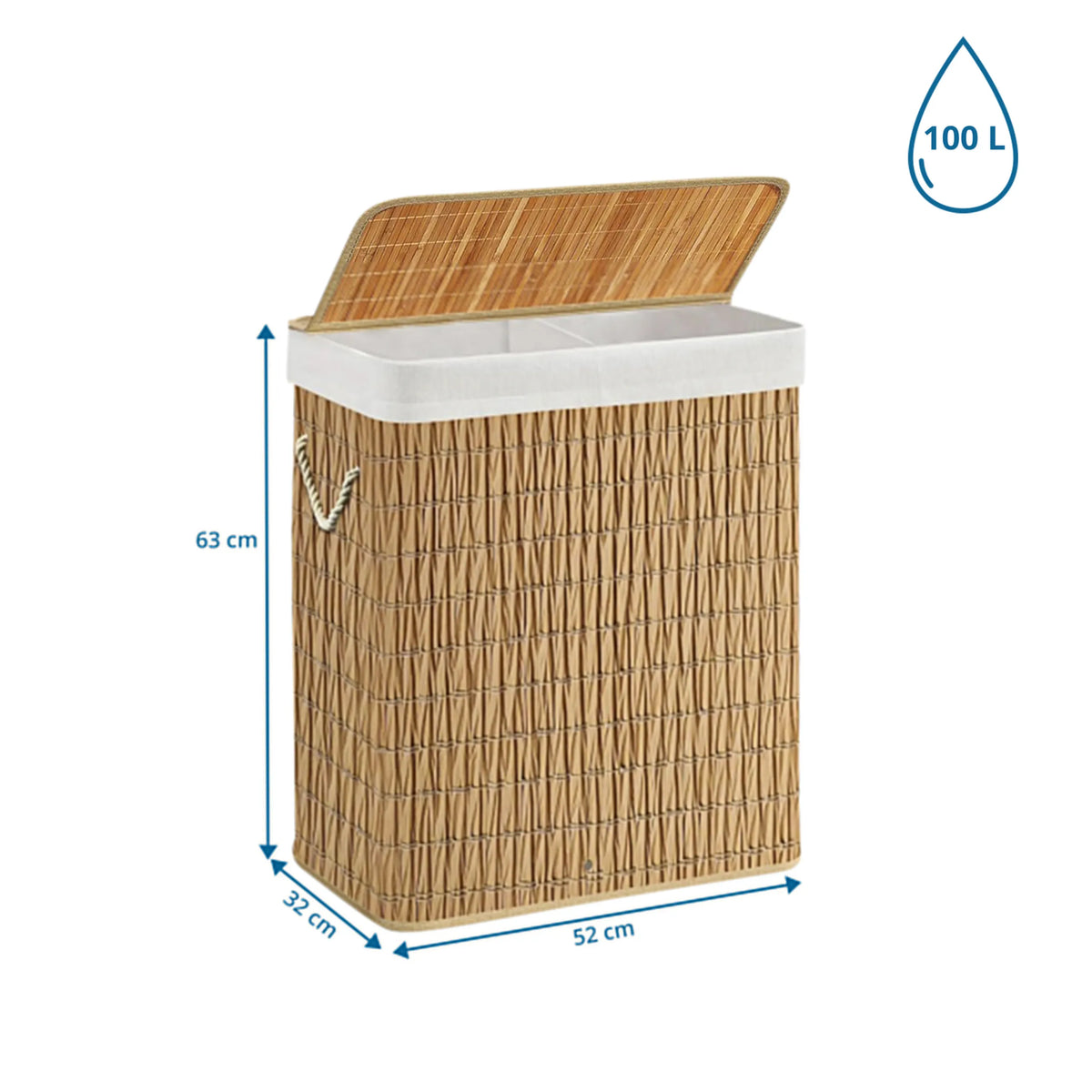 Dessin coté du panier à linge FALSTER XL R avec 63 × 52 cm et un volume de 100 l de hjh LIVING