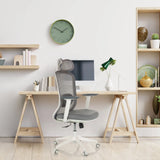 Siège de bureau de qualité professionnelle MIKEO G gris avec dossier en maille et piètement blanc de hjh OFFICE