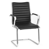 Chaises cantilever VEMONA V noires avec surpiqûres transversales et accoudoirs en chrome de hjh OFFICE – vue à 360° (vue de face 20°)