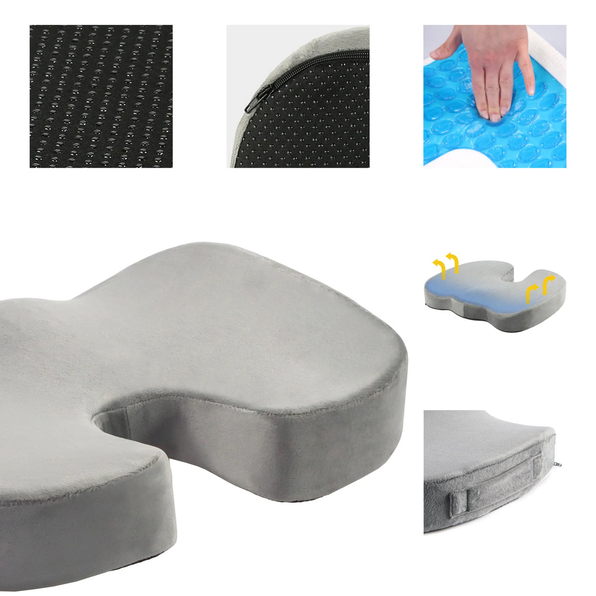 Coussin de siège MEDISIT VIII gris avec insert en gel, housse antidérapante et fermeture éclair de hjh OFFICE