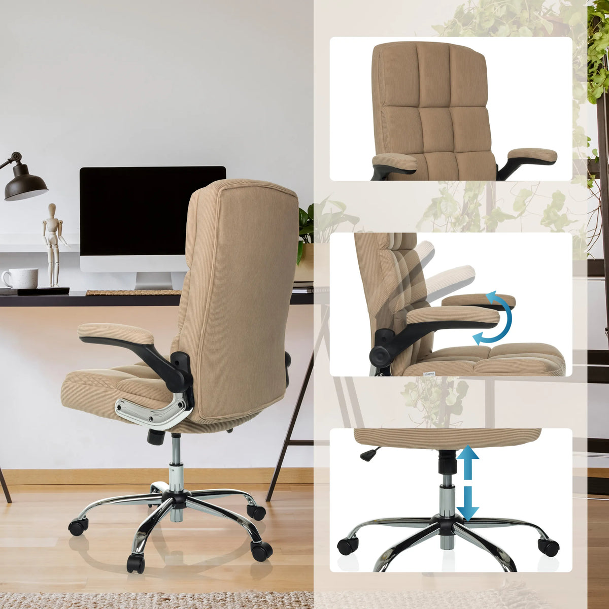 Siège de direction pour bureau à domicile RELAX WD 100 beige avec accoudoirs réglables et vérin à gaz de MyBuero