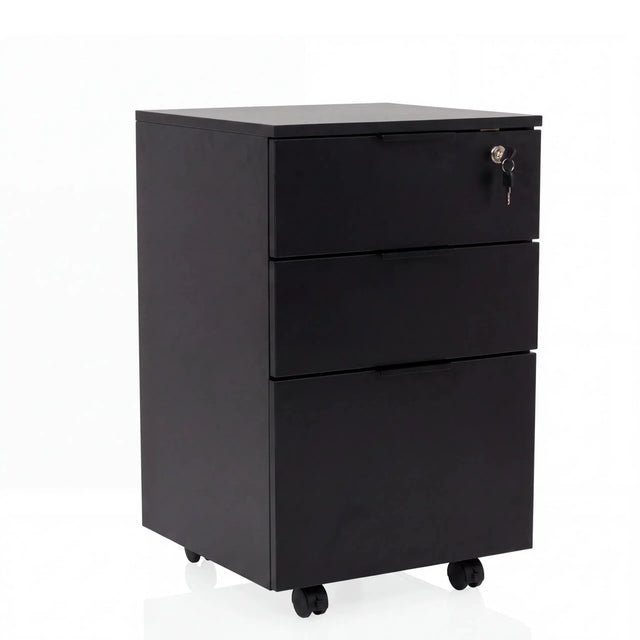 Caisson sur roulettes DAVIK noir avec trois tiroirs et une serrure de hjh OFFICE